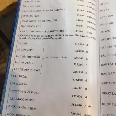Thực đơn- Quán Ăn Lẩu Dê 404 - Lê Trọng Tấn