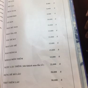 Thực đơn- Quán Ăn Lẩu Dê 404 - Lê Trọng Tấn