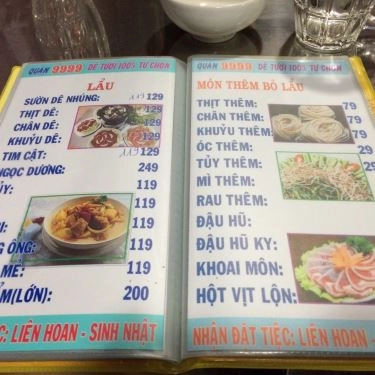 Thực đơn- Quán Ăn Lẩu Dê 9999