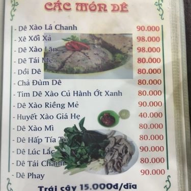 Thực đơn- Quán Ăn Lẩu Dê Anh Ba - Hòa Bình