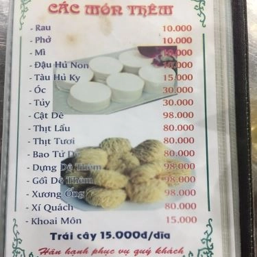 Thực đơn- Quán Ăn Lẩu Dê Anh Ba - Hòa Bình