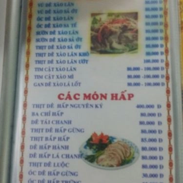 Thực đơn- Quán Ăn Lẩu Dê Bình Dương - Đường Số 27