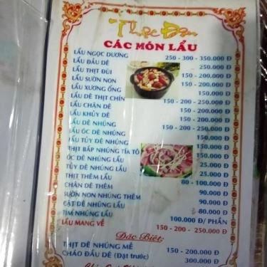 Thực đơn- Quán Ăn Lẩu Dê Bình Dương - Đường Số 27