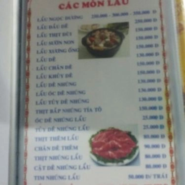 Thực đơn- Quán Ăn Lẩu Dê Bình Dương - Đường Số 27