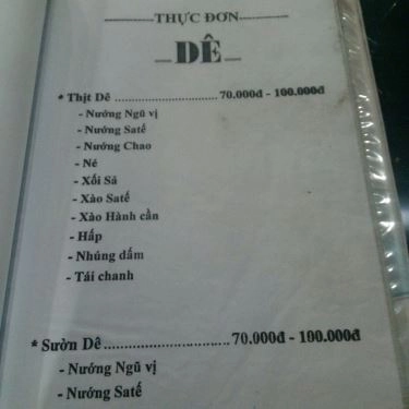 Thực đơn- Quán Ăn Lẩu Dê Chính Hiệu
