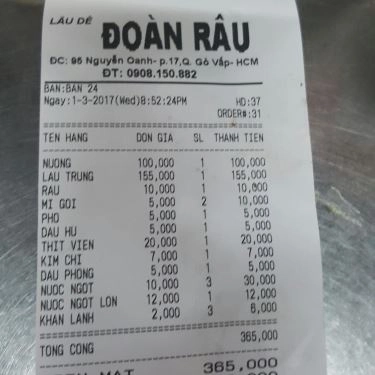 Thực đơn- Quán Ăn Lẩu Dê Đoàn Râu