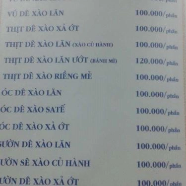 Thực đơn- Quán Ăn Đức Anh - Đặc Sản Dê