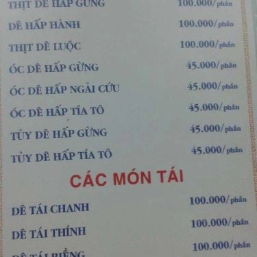 Thực đơn- Quán Ăn Đức Anh - Đặc Sản Dê