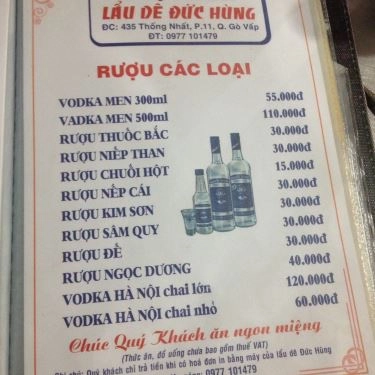 Thực đơn- Quán Ăn Lẩu Dê Đức Hùng - Thống Nhất