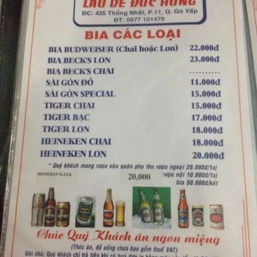 Thực đơn- Quán Ăn Lẩu Dê Đức Hùng - Thống Nhất