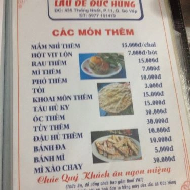 Thực đơn- Quán Ăn Lẩu Dê Đức Hùng - Thống Nhất