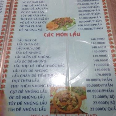 Thực đơn- Quán Ăn Lẩu Dê Đức Thành