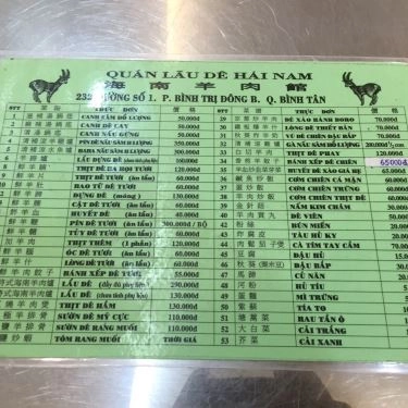 Thực đơn- Quán Ăn Lẩu Dê Hải Nam