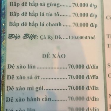 Thực đơn- Quán Ăn Hưng Phú - Quán Lẩu Dê