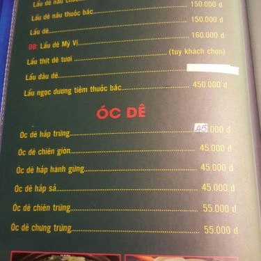 Thực đơn- Quán Ăn Lẩu Dê Mỹ Vị
