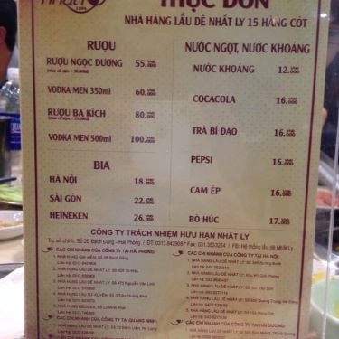 Thực đơn- Quán Ăn Lẩu Dê Nhất Ly - 15 Hàng Cót