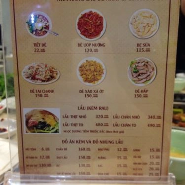 Thực đơn- Quán Ăn Lẩu Dê Nhất Ly - 15 Hàng Cót