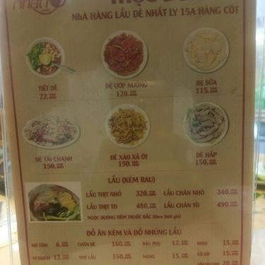 Thực đơn- Quán Ăn Lẩu Dê Nhất Ly - 15 Hàng Cót
