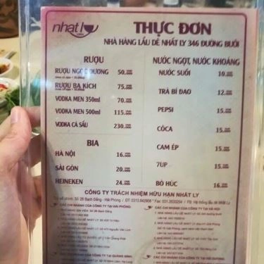 Thực đơn- Quán Ăn Lẩu Dê Nhất Ly - Đường Bưởi