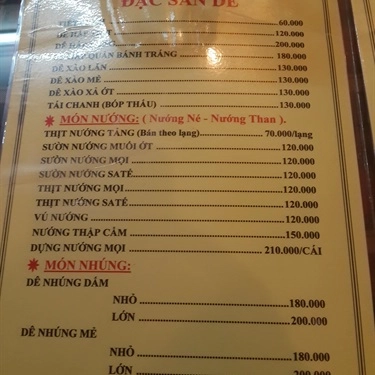 Thực đơn- Quán Ăn Lẩu Dê Rặt Dê
