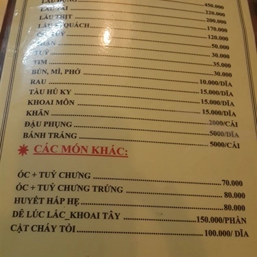 Thực đơn- Quán Ăn Lẩu Dê Rặt Dê