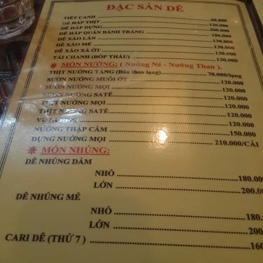 Thực đơn- Quán Ăn Lẩu Dê Rặt Dê