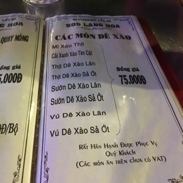 Thực đơn- Nhà Hàng Lẩu Dê SOS Làng Hoa