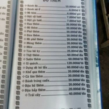 Thực đơn- Quán Ăn Lẩu Dê Tài Ký 2 - Phan Xích Long
