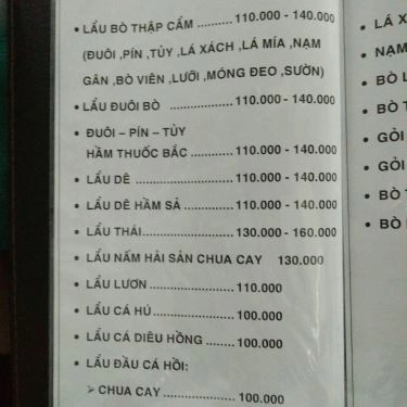 Thực đơn- Quán Ăn Lẩu Đuôi Bò - Bà Hạt