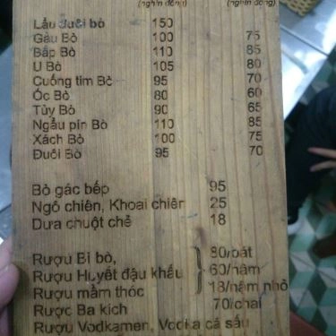 Thực đơn- Quán Ăn Lẩu Đuôi Bò - Lò Đúc