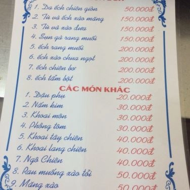 Thực đơn- Quán Ăn Lẩu Ếch Lò Đúc