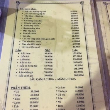 Thực đơn- Quán Ăn Lẩu Ếch Sáu Hiếu - Cây Trâm
