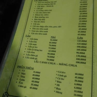 Thực đơn- Quán Ăn Lẩu Ếch Sáu Hiếu - Cây Trâm