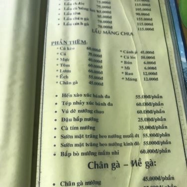 Thực đơn- Quán Ăn Lẩu Ếch Sáu Hiếu - Cây Trâm