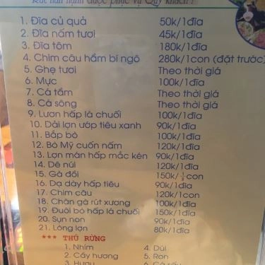 Thực đơn- Quán Ăn Phương Thanh - Lẩu Hơi & Bia Tươi