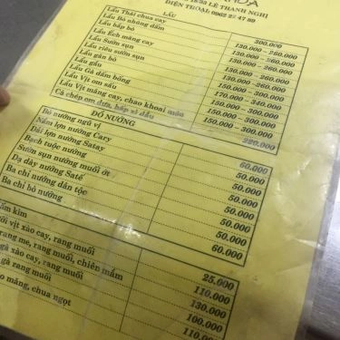 Thực đơn- Quán Ăn Quán Khoa - Cơm Suất & Lẩu