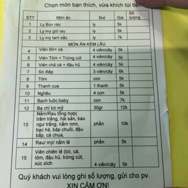 Thực đơn- Quán Ăn Lẩu Ly Sài Gòn