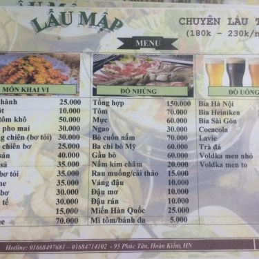 Thực đơn- Quán Ăn Lẩu Mập - Chuyên Lẩu Thái