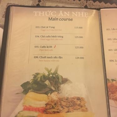 Thực đơn- Nhà Hàng Lẩu Nấm Chay An Nhiên - Nguyễn Văn Thủ