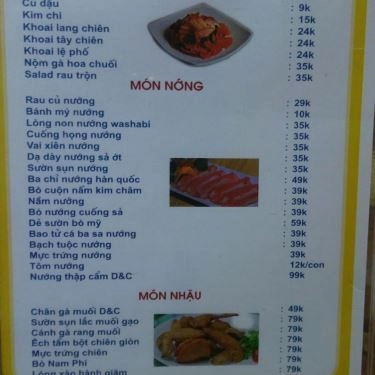 Thực đơn- Quán Ăn Lẩu Nướng D&C - Tô Hiệu