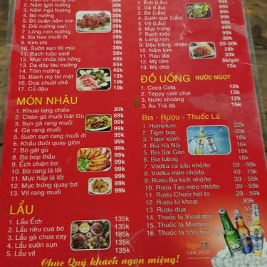 Thực đơn- Quán Ăn Lẩu & Nướng Gật Gù - Nguyễn Khánh Toàn