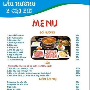 Thực đơn- Quán Ăn Lẩu Nướng Hai Chị Em