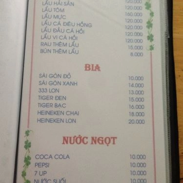 Thực đơn- Quán Ăn Lẩu & Nướng Ngói - Tây Thạnh