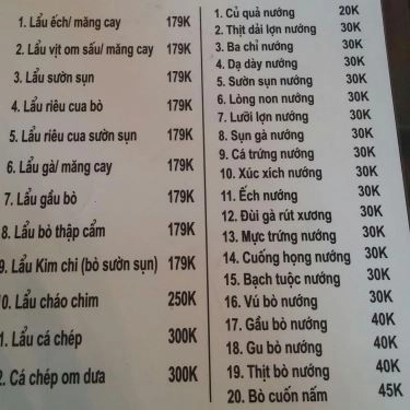 Thực đơn- Quán Ăn Lẩu Nướng SV 96 - Thượng Đình