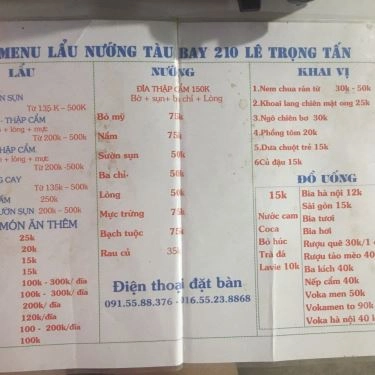 Thực đơn- Quán Ăn Lẩu Nướng Tàu Bay