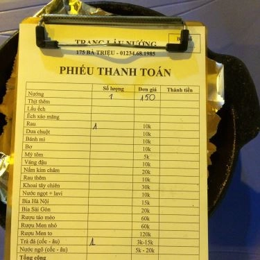 Thực đơn- Quán Ăn Trang - Lẩu & Nướng