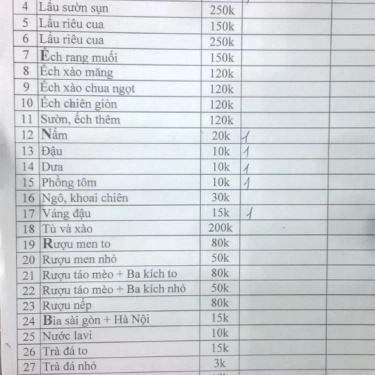 Thực đơn- Quán Ăn Lẩu Phố - Nguyễn Văn Huyên