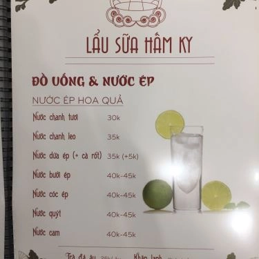 Thực đơn- Nhà Hàng Lẩu Sữa Hấm Ky - Ẩm Thực Trung Hoa