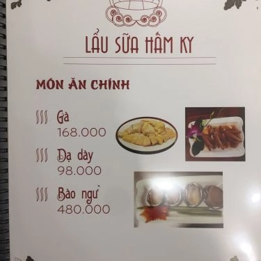 Thực đơn- Nhà Hàng Lẩu Sữa Hấm Ky - Ẩm Thực Trung Hoa