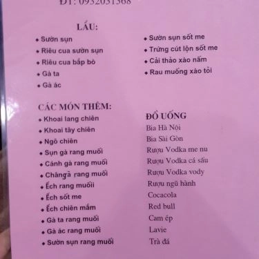 Thực đơn- Quán Ăn Lẩu Sườn Sụn - Nguyễn Du